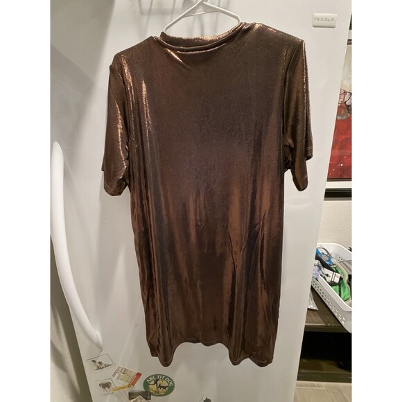 Elan Knotted Mini Tee Shirt  / T-Shirt Dress Metallic Crew Neck Short Sleeve  L - Picture 6 of 7
